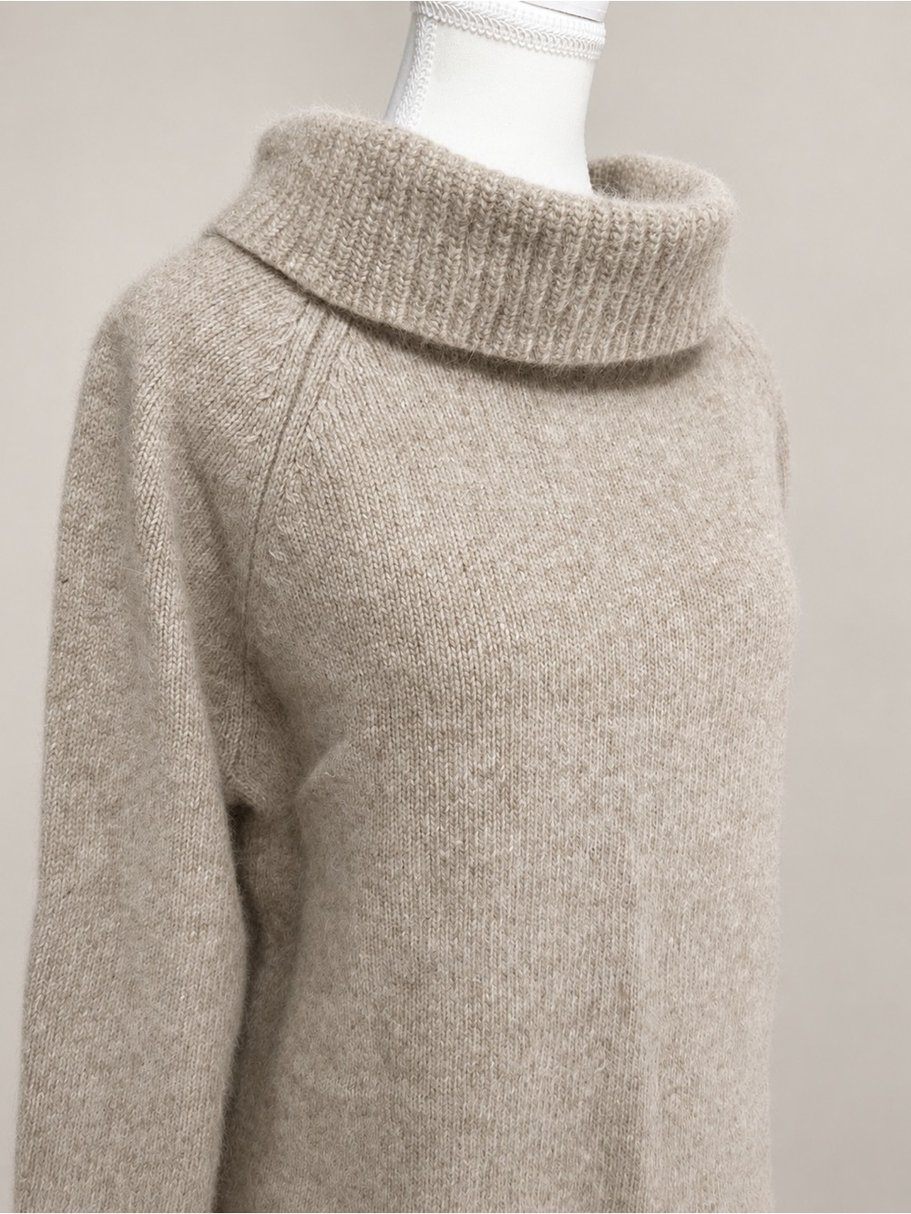 Raffaella Vintage Angora Lambswool Cowl Neck Sweater Heathered Tan Beige XL